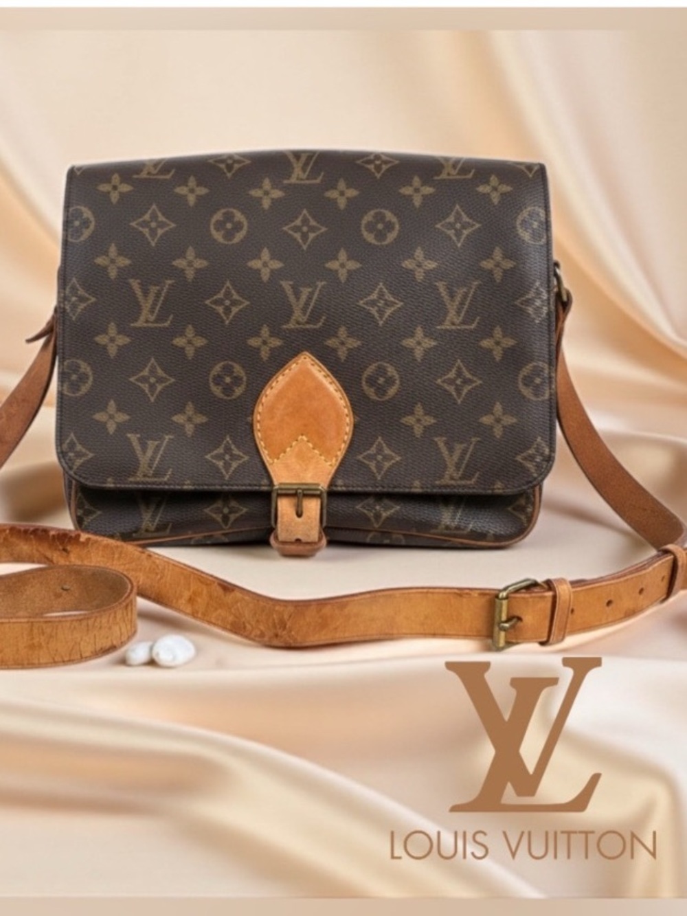 VTG Louis Vuitton Monogram Cartouchière GM shoulder bag Canvas Saddle